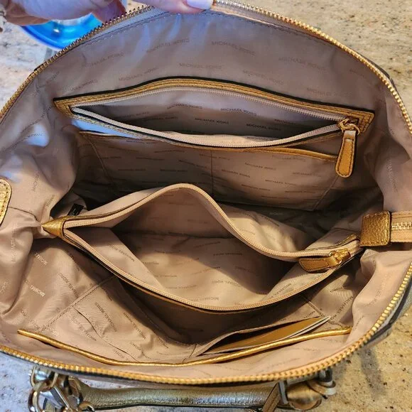 Michael Kors Gold Satchel Bowling Bag style w crossbody strap - Picture 6 of 16